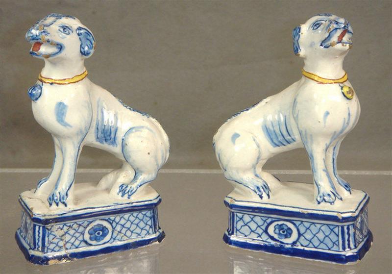 Pr 18th c Delft dog figures fritting 3d801