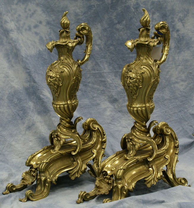 Pr bronze rococo style fireplace garniture,