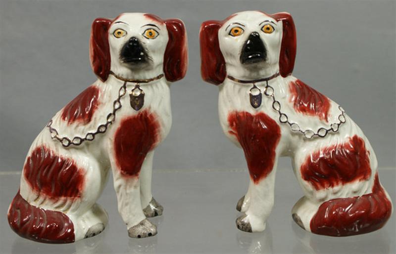 Pr Staffordshire white & rust spaniels,