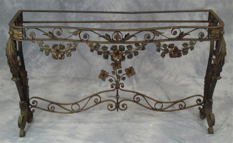 Wrought iron console table with leaf