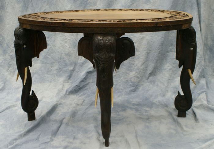 Oval carved teak Asian coffee table  3d85b