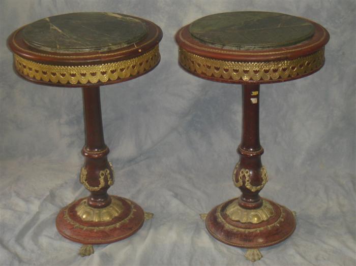 Pair of brass mounted marble top