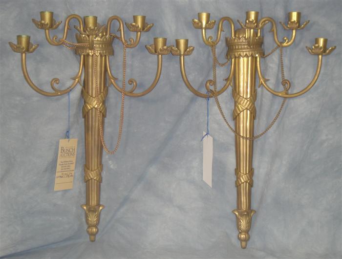 Pair of brass torch form wall sconces  3d48b