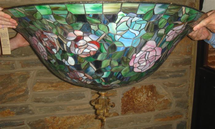 Leaded and stained glass rose pattern
