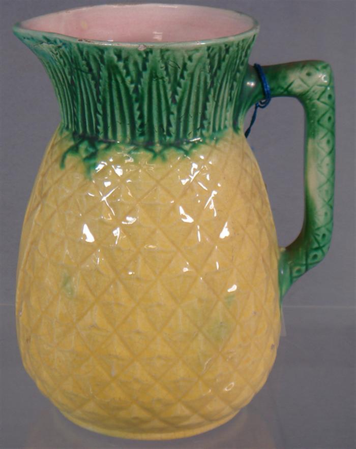 Majolica pitcher, pineapple pattern,