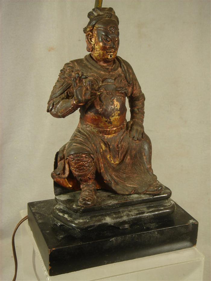 Carved wood Oriental seated figure converted