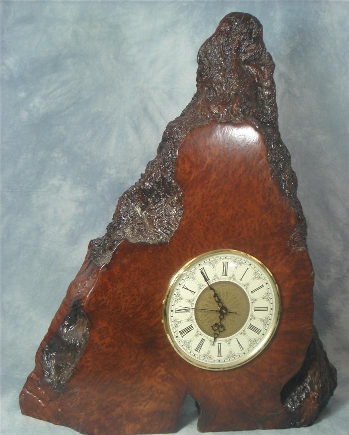 Redwood burl clock with quartz