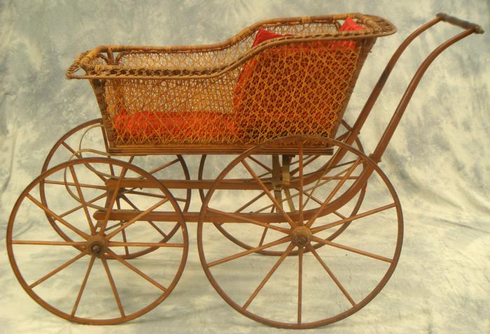 Victorian wicker baby carriage, spider