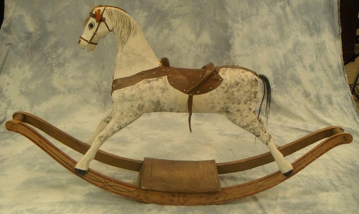 Painted wood rocking horse 19th 3d526