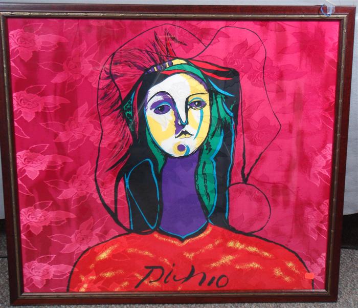 After Picasso, a silk scarf framed,