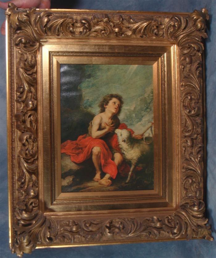 Ornate gilt frame, young boy with lamb,