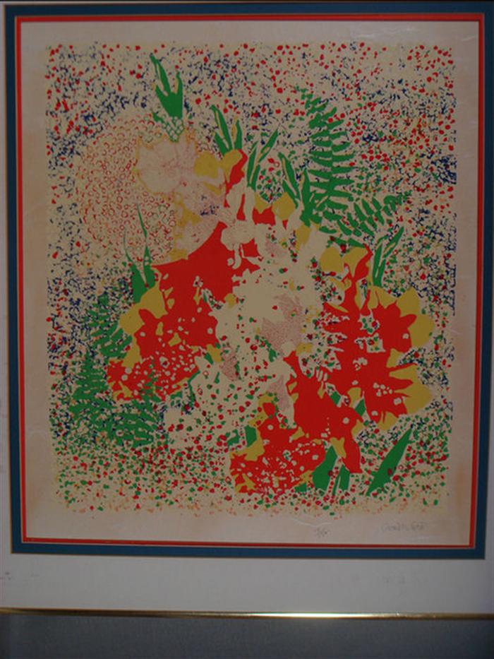 Edward M ???, LE color lithograph, flowers,