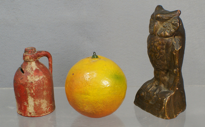 3 pottery still banks, orange,