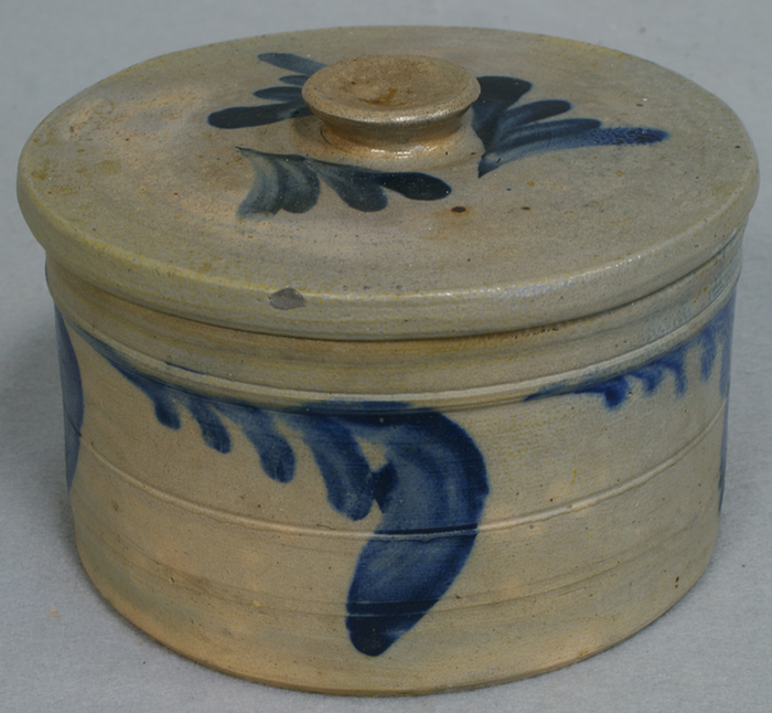 Blue decorated stoneware butter 3d9f8