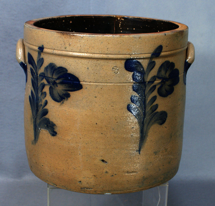 3 gallon stoneware jar, blue floral