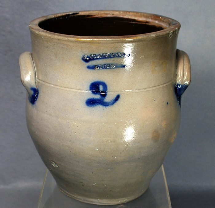 2 gallon stoneware jar with blue 3da26