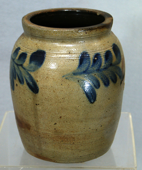 Stoneware jar with blue floral