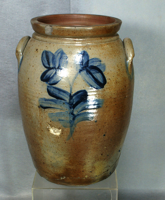 4 gallon stoneware jar with blue floral