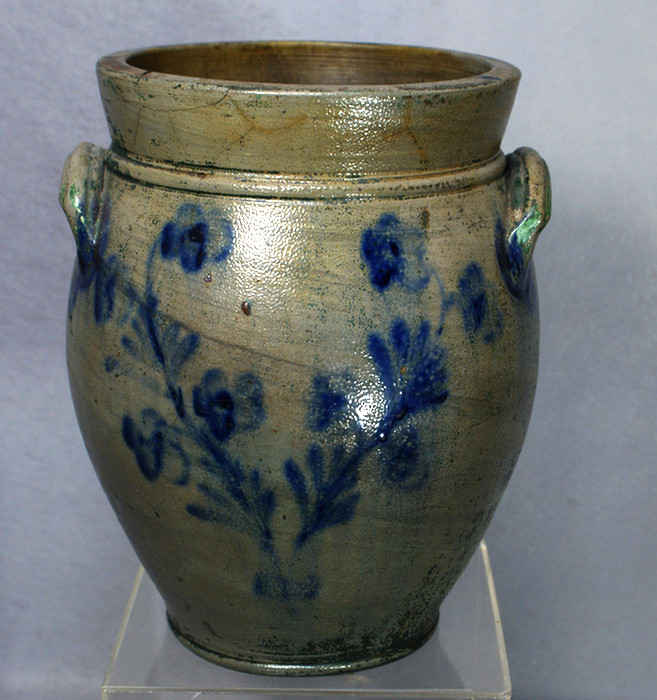 2 gallon blue decorated stoneware