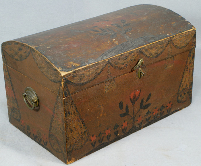 Paint decorated dome top pine box,