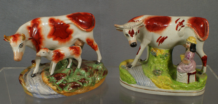 Pr Staffordshire double cow figurines,