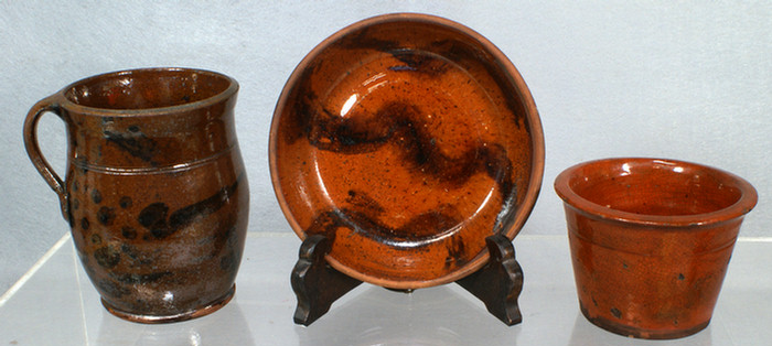 (3) pcs glazed redware  with manganese