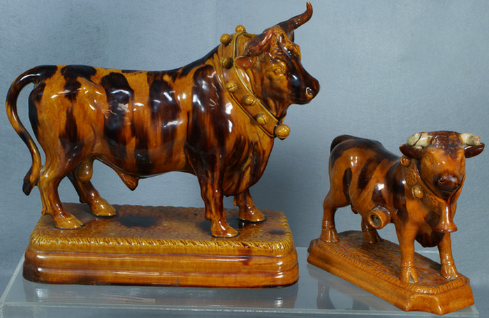 2 Rockingham style bull form flasks  3da65