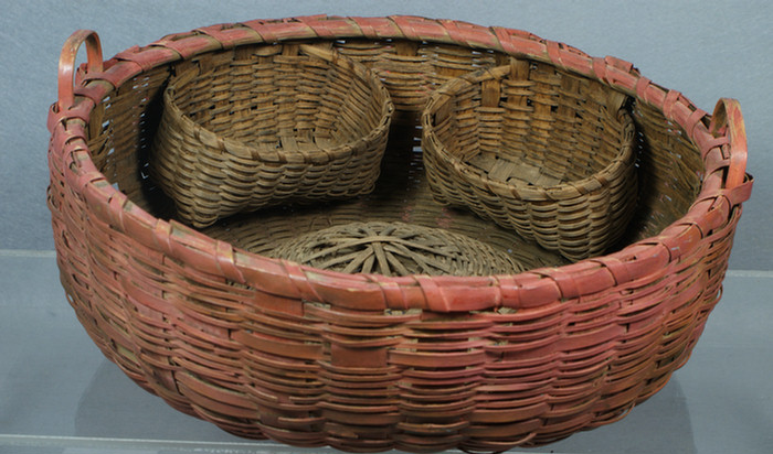 Sewing basket in original red painted