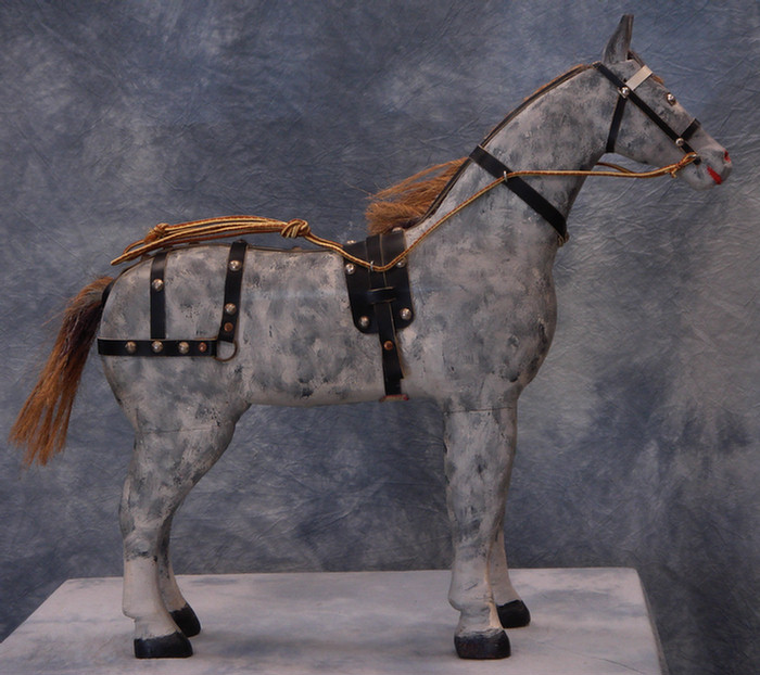 Carved gray dapple painted wooden horse,