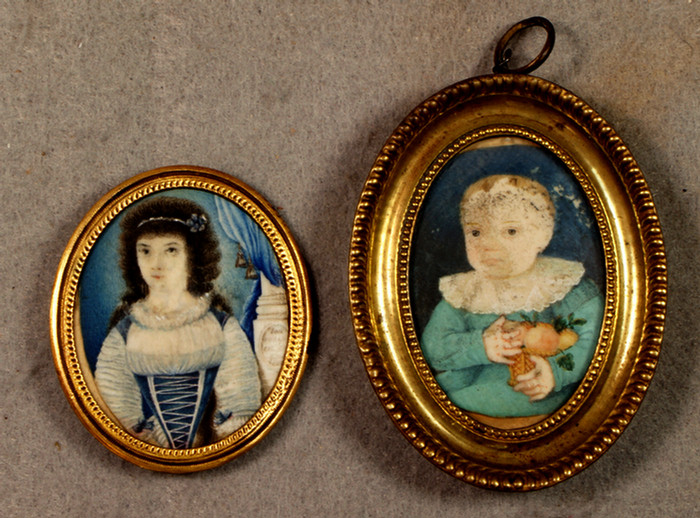 (2) miniature portraits on ivory, Marie