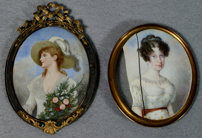  2 portraits on ivory young woman 3da86