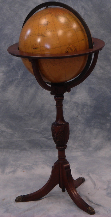 Terrestrial globe on mahogany base