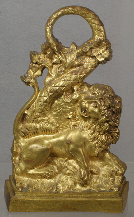 Cast brass lion and serpent doorstop  3dae2