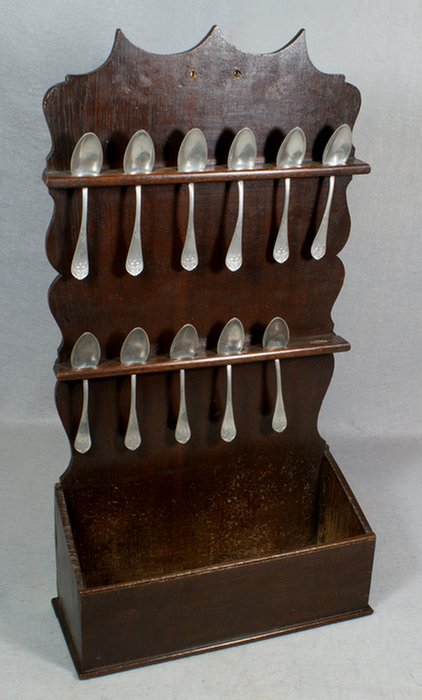 Oak Georgian spoon rack, with 11
