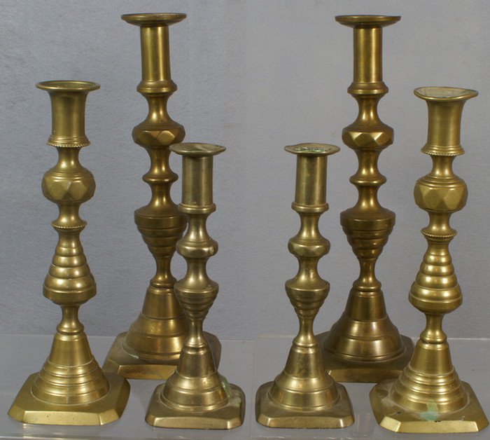 3 pr early brass pushup candlesticks  3daea