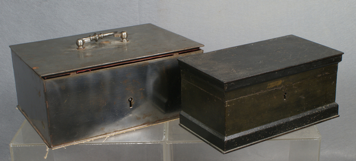 2 steel lidded strong boxes, cloth