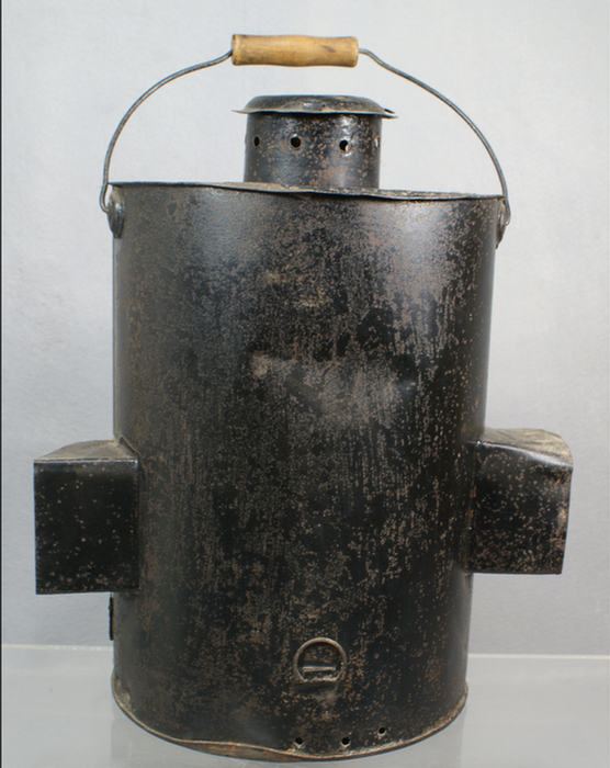 Large tin lantern, wire bail carrying