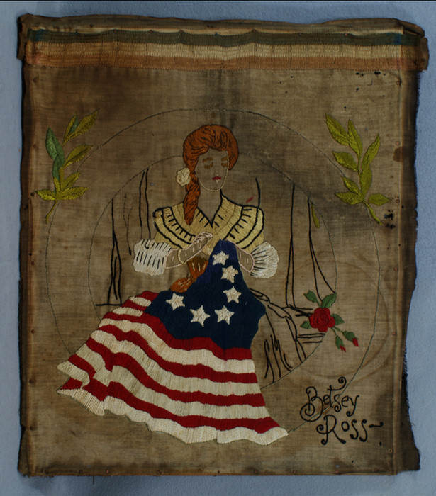Embroidered silk panel depicting Betsey
