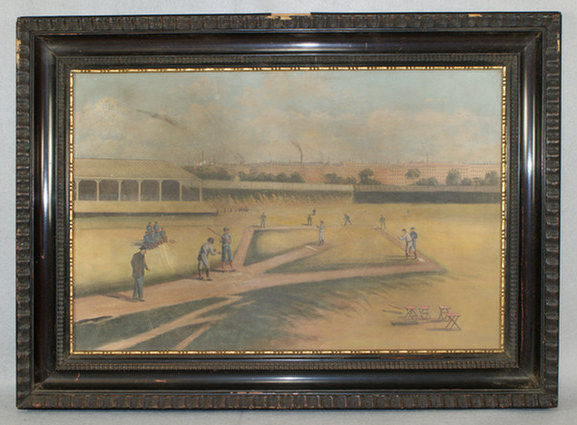 Early 20th c baseball game oil 3d88f
