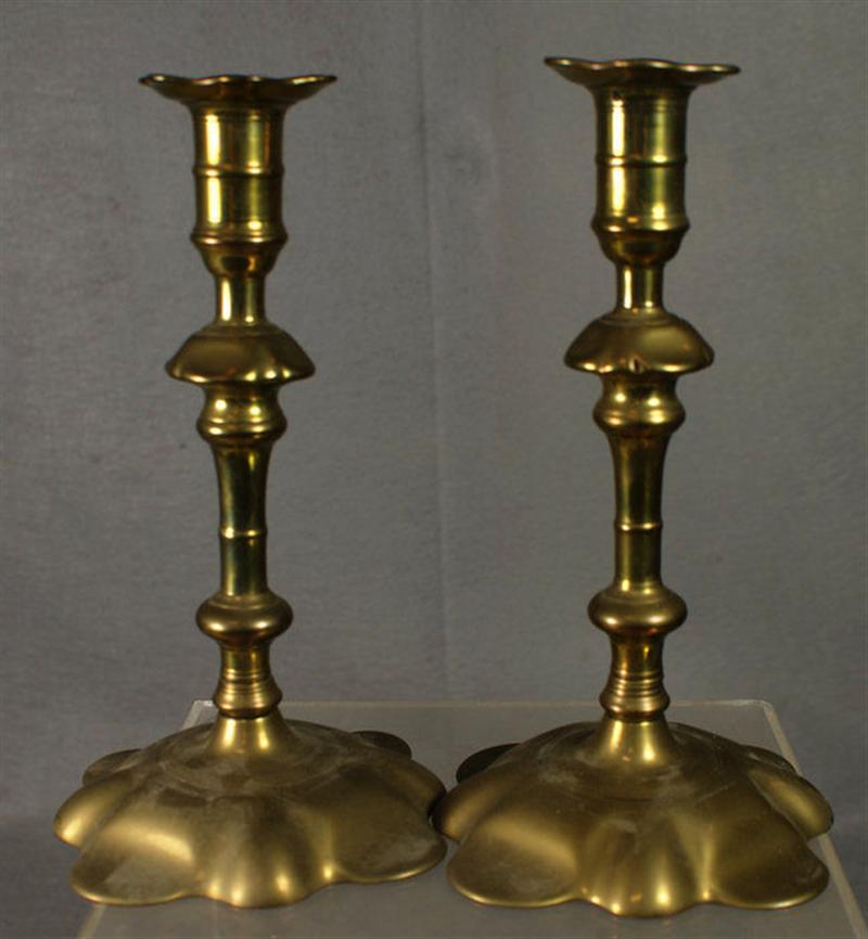 Pr brass QA petal base candlesticks  3d8be