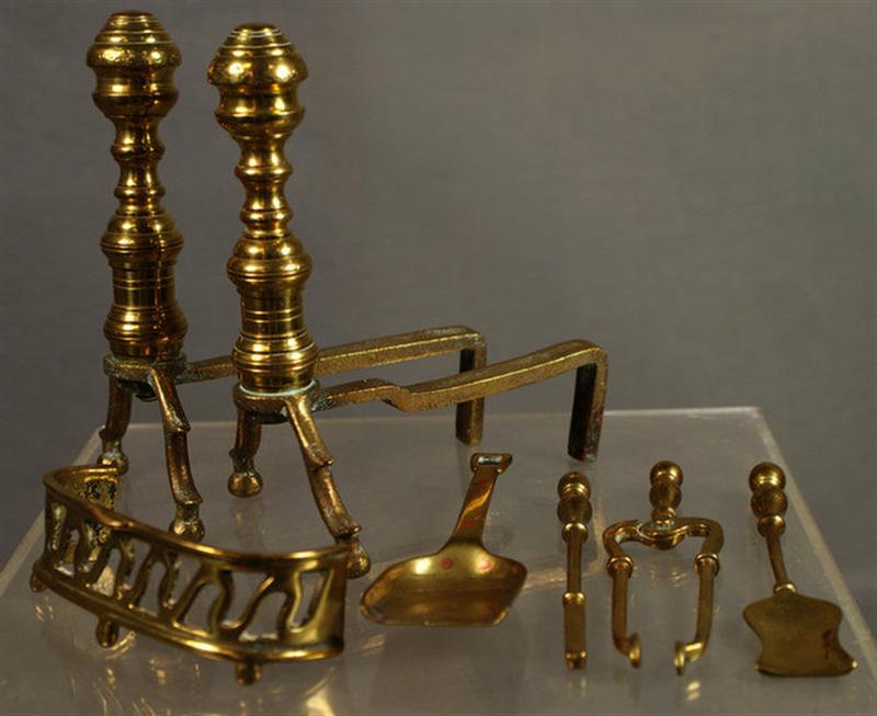 Pr miniature brass andirons fender  3d8c0