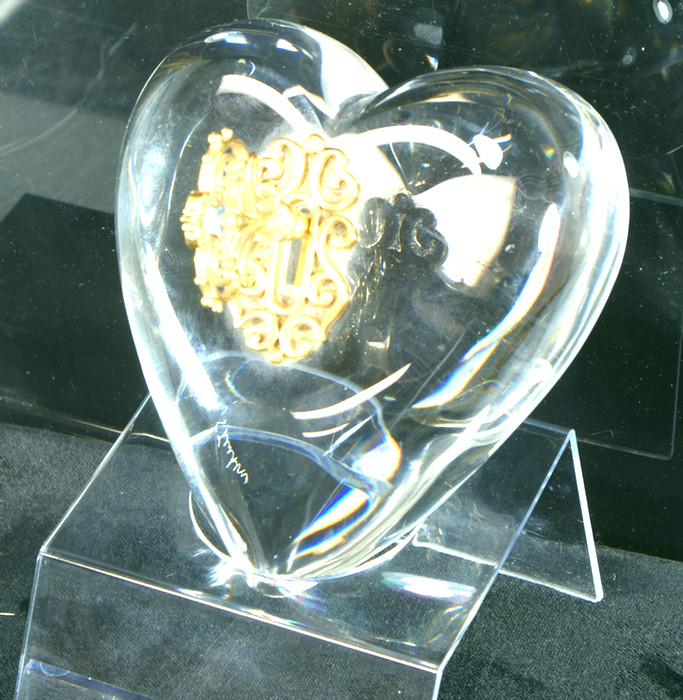 Steuben crystal heart with brass key,