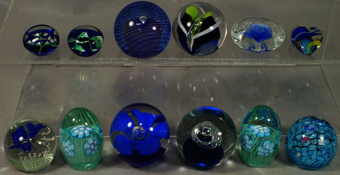 12 assorted blown glass paperweights,