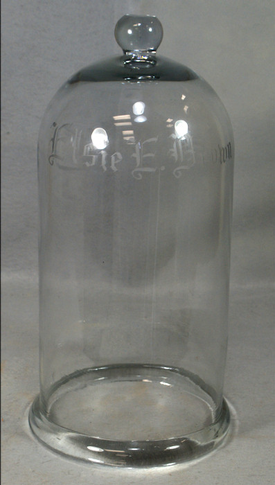 Blown glass bell dome, engraved