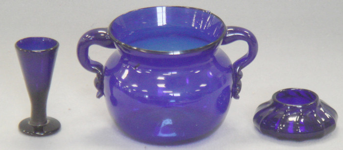 3 pcs early blown cobalt glass,