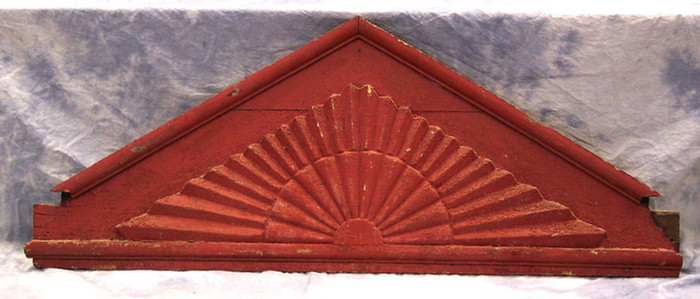 Fan carved red painted window pediment  3d9c6