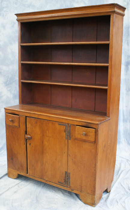 One piece pine pewter cupboard with