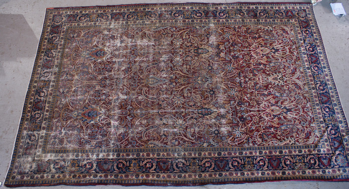10.9 x 16.5 Kirman rug, heavily