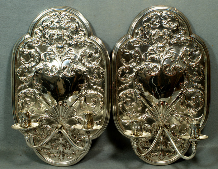 Pair of ornate silver plated copper