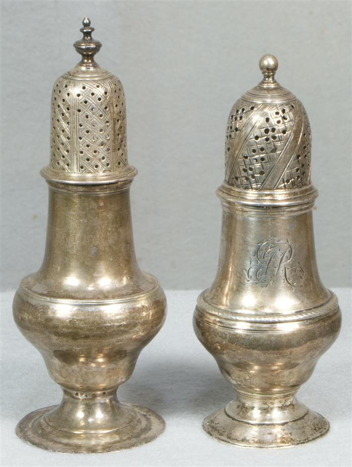 (2) George III silver shakers,